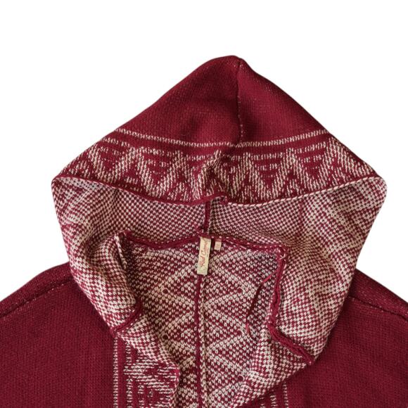 Red Camel Burgundy Aztec Southwestern Festival Poncho Cape - Picture 2 of 6